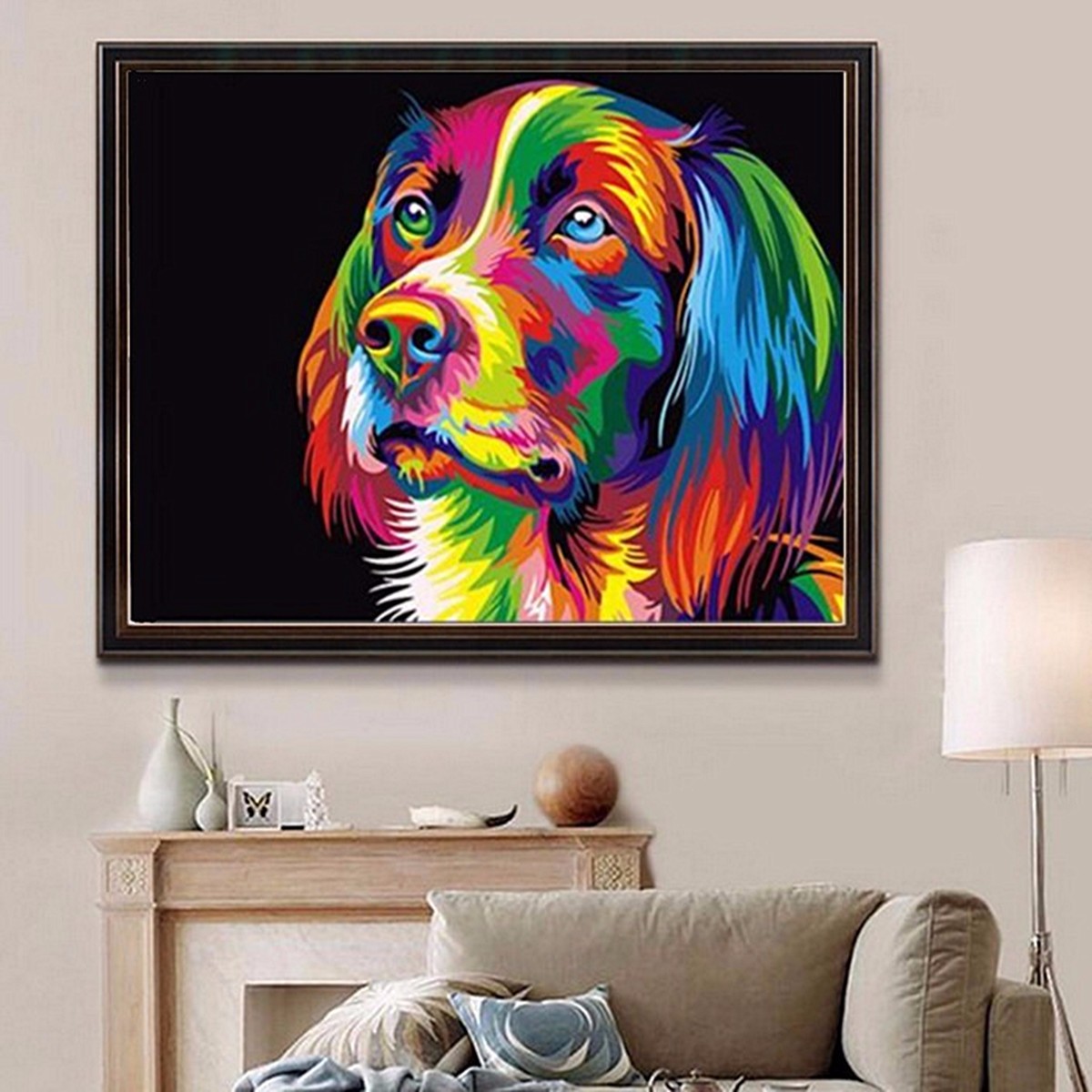 50x40CM-ColorFul-Puppy-Dog-Little-Animal-Pet-DIY-Self-Handicraft-Paint-Kit--Home-Decor-Wood-Framed-1118157-11