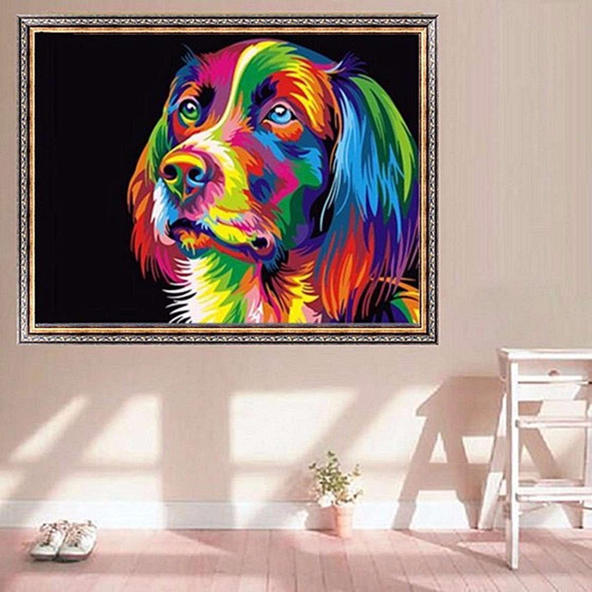 50x40CM-ColorFul-Puppy-Dog-Little-Animal-Pet-DIY-Self-Handicraft-Paint-Kit--Home-Decor-Wood-Framed-1118157-10