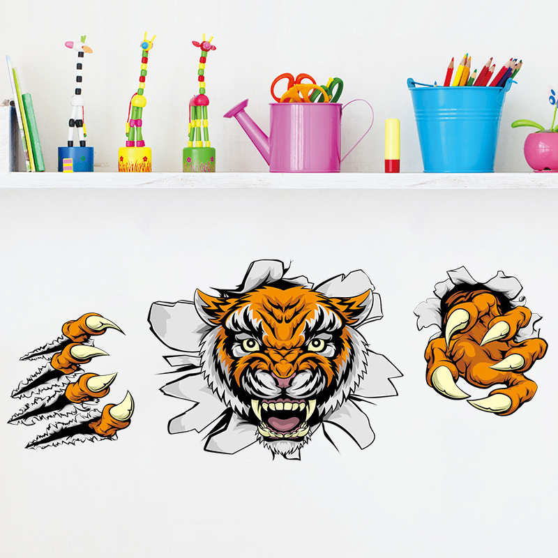 Creative-Company-Office-Decorations-Wall-Stickers-Domineering-3D-Tiger-Broken-Wall-30-90CM-1190302-1