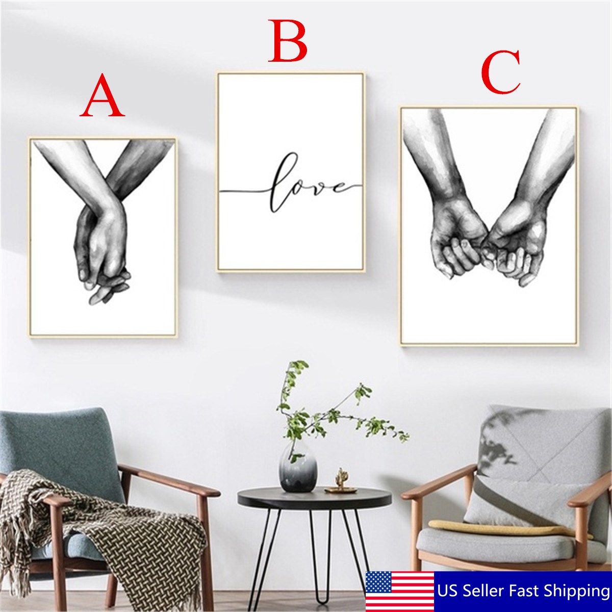Holding-Hand-Black-And-White-Picture-Cambric-Prints-Painting-Love-Wall-Sticker-Home-Decor-1595537-1