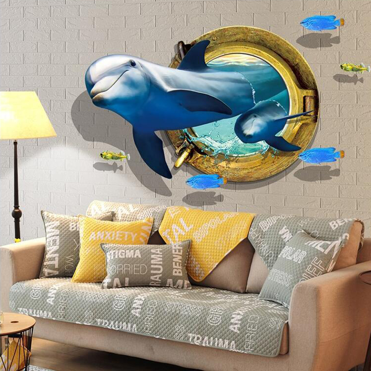 Miico-Creative-3D-Dolphin-Window-Sea-Fishes-PVC-Removable-Home-Room-Decorative-Wall-Decor-Sticker-1323015-2