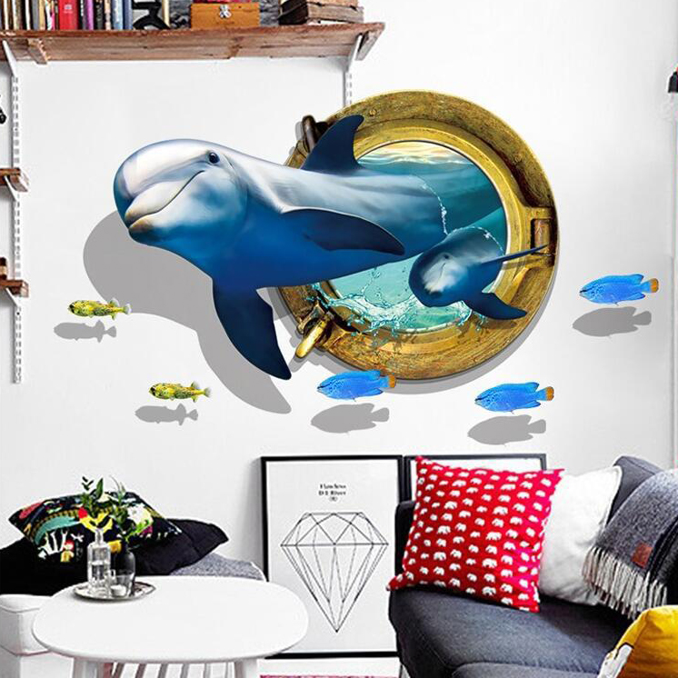 Miico-Creative-3D-Dolphin-Window-Sea-Fishes-PVC-Removable-Home-Room-Decorative-Wall-Decor-Sticker-1323015-3