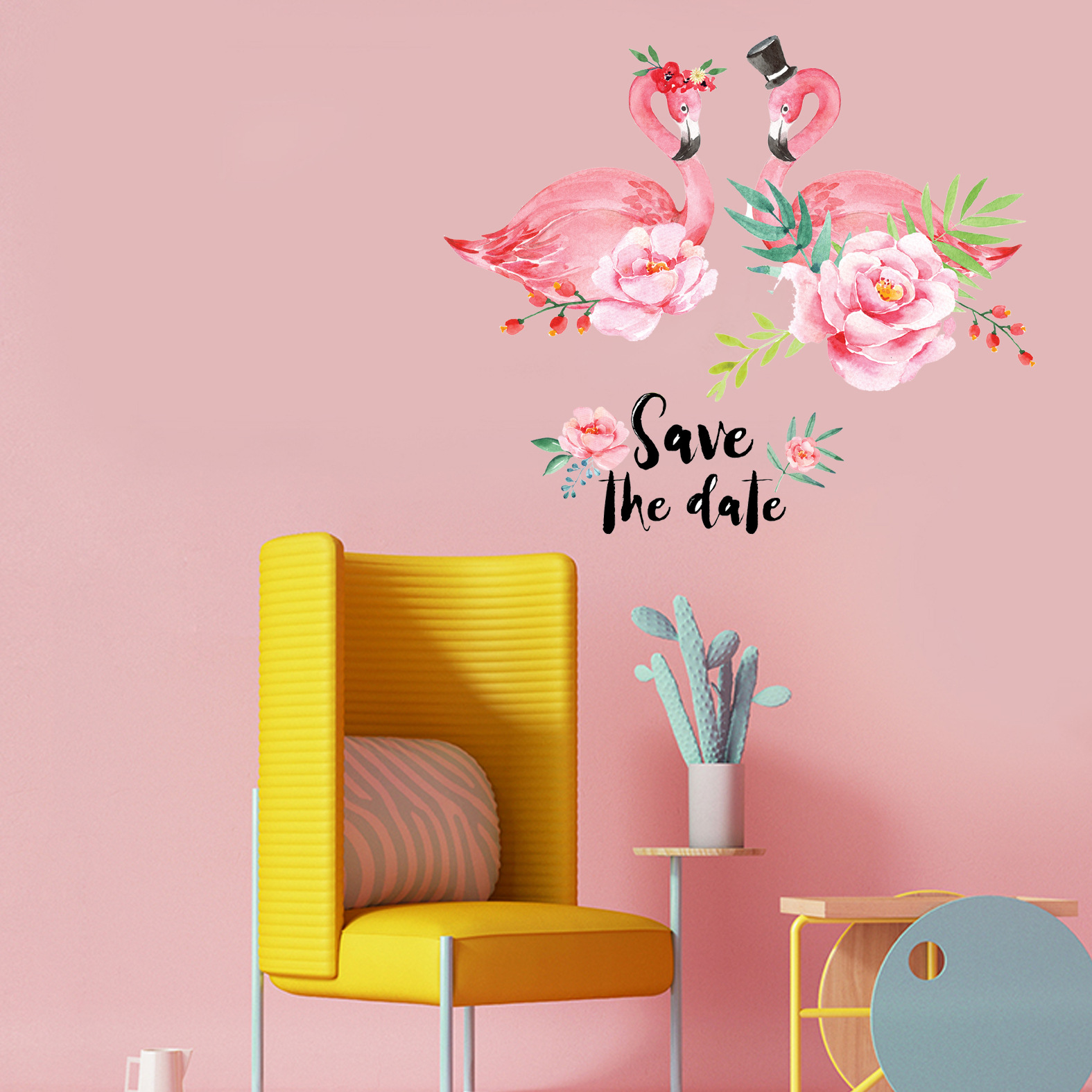 Miico-Creative-Pink-Love-Couple-Flamingo-Flower-PVC-Removable-Home-Room-Decorative-Decor-Sticker-1300666-1