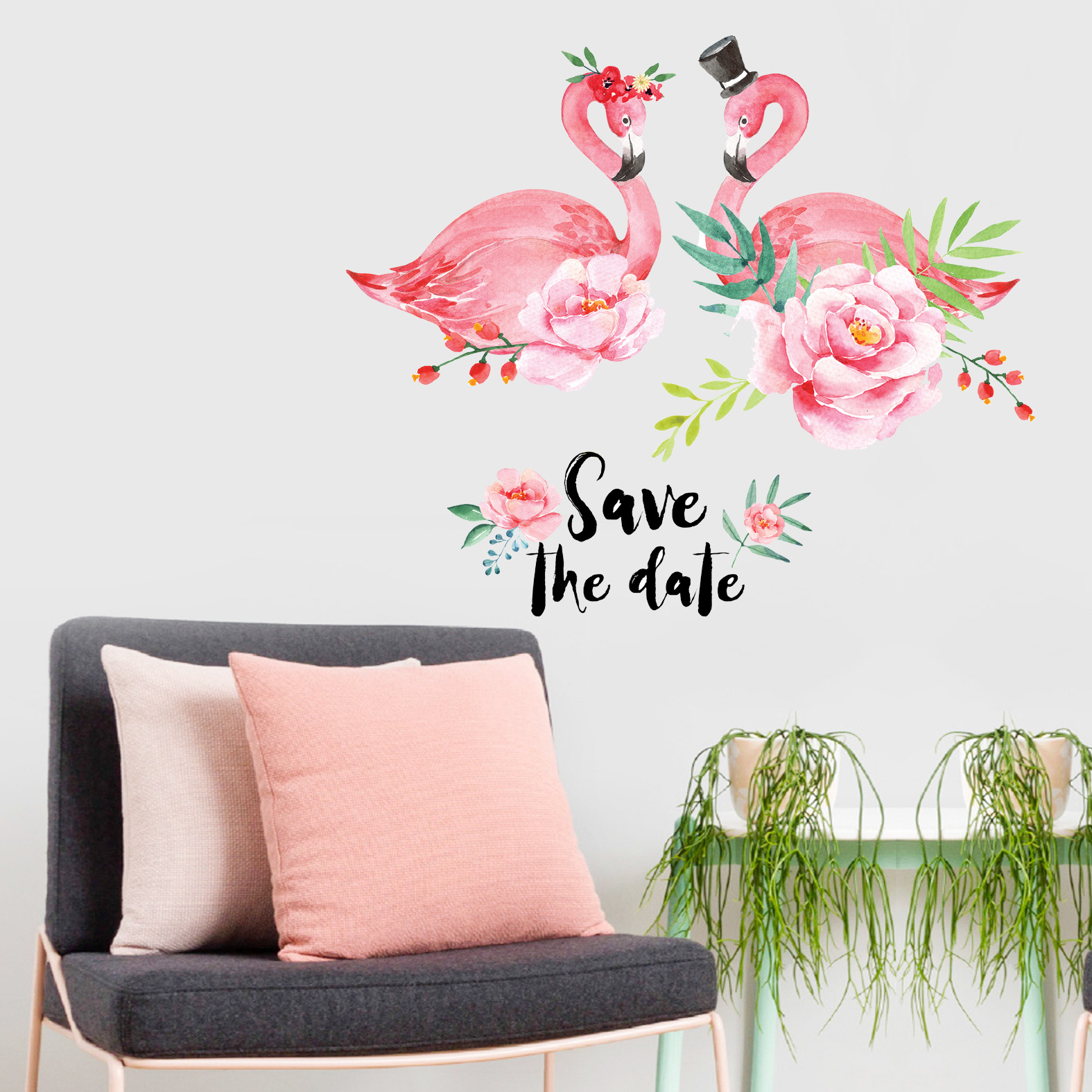 Miico-Creative-Pink-Love-Couple-Flamingo-Flower-PVC-Removable-Home-Room-Decorative-Decor-Sticker-1300666-3