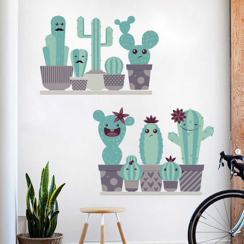 Miico-FX82028-Cartoon-Wall-Sticker-Cactus-Printing-Sticker-Glass-Door-Wall-Decoration-Stickers-DIY-S-1560026-1