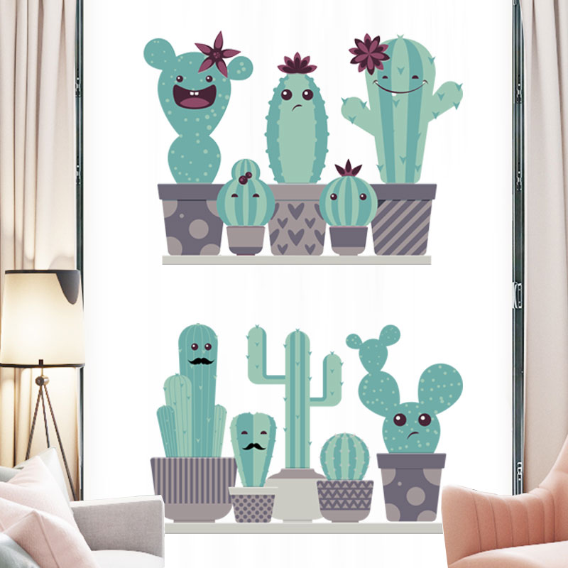 Miico-FX82028-Cartoon-Wall-Sticker-Cactus-Printing-Sticker-Glass-Door-Wall-Decoration-Stickers-DIY-S-1560026-2