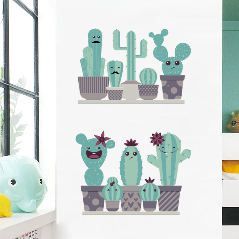 Miico-FX82028-Cartoon-Wall-Sticker-Cactus-Printing-Sticker-Glass-Door-Wall-Decoration-Stickers-DIY-S-1560026-5