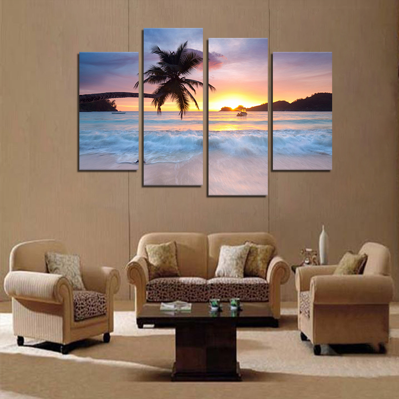 Miico-Hand-Painted-Four-Combination-Decorative-Paintings-Seaside-Coconut-Tree-Wall-Art-For-Home-Deco-1547428-1
