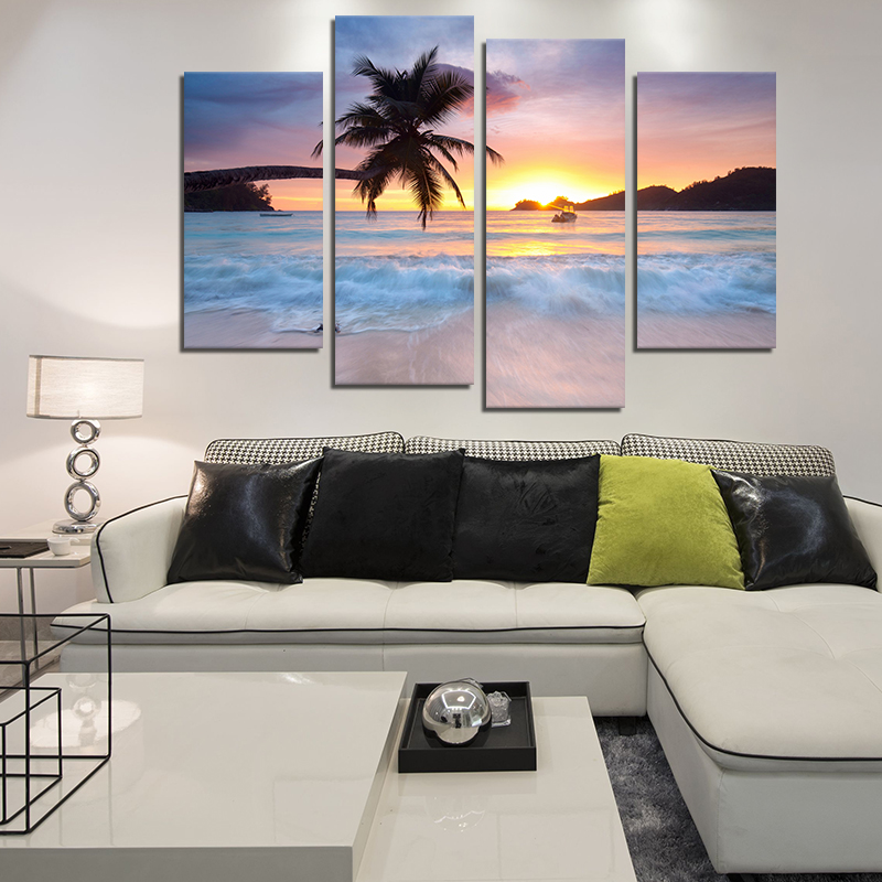 Miico-Hand-Painted-Four-Combination-Decorative-Paintings-Seaside-Coconut-Tree-Wall-Art-For-Home-Deco-1547428-2
