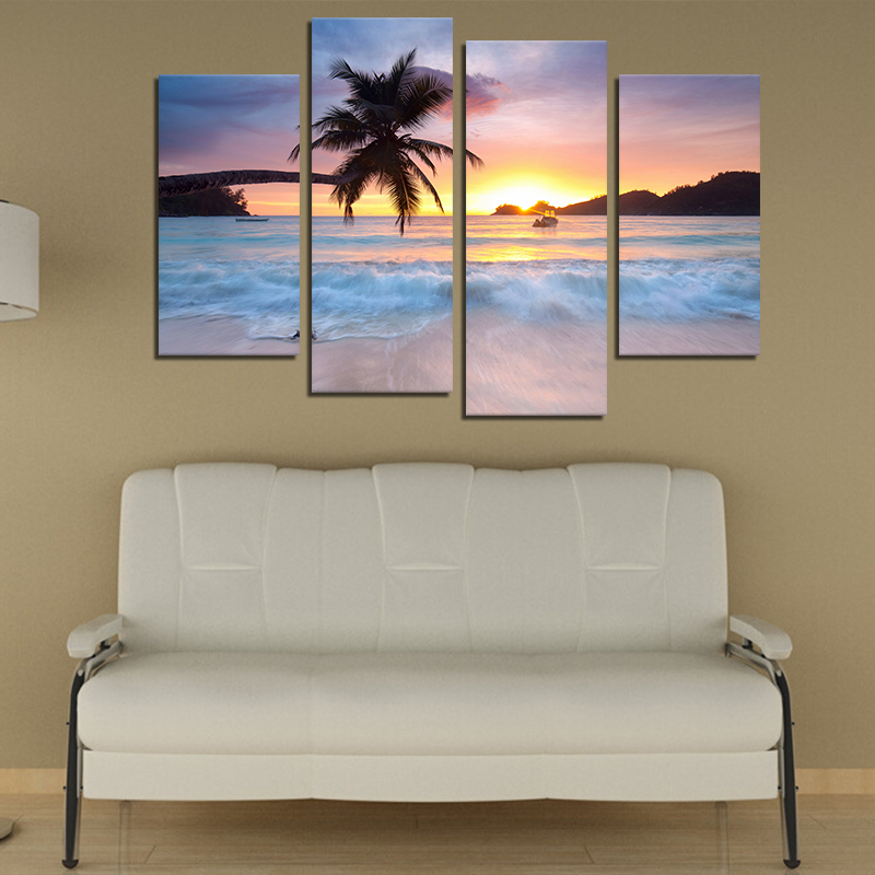 Miico-Hand-Painted-Four-Combination-Decorative-Paintings-Seaside-Coconut-Tree-Wall-Art-For-Home-Deco-1547428-5