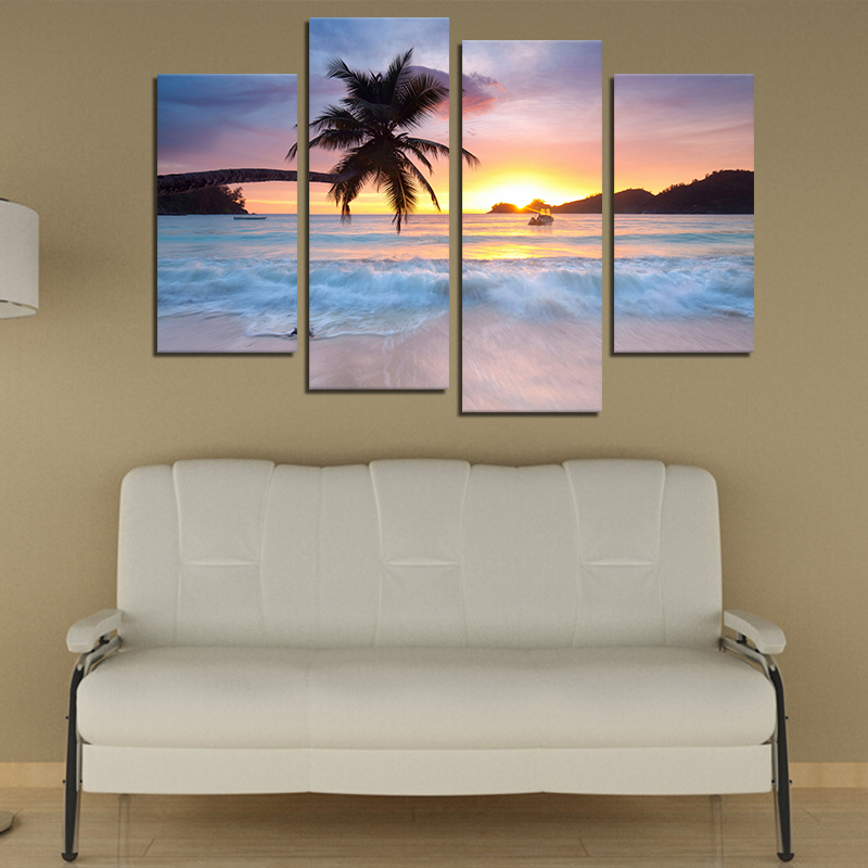 Miico-Hand-Painted-Four-Combination-Decorative-Paintings-Seaside-Coconut-Tree-Wall-Art-For-Home-Deco-1547428-5