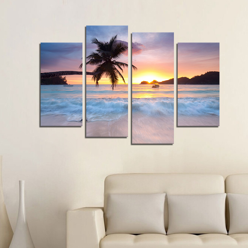 Miico-Hand-Painted-Four-Combination-Decorative-Paintings-Seaside-Coconut-Tree-Wall-Art-For-Home-Deco-1547428-7