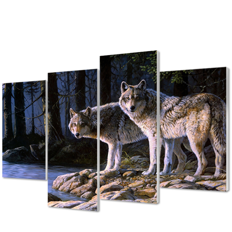 Miico-Hand-Painted-Four-Combination-Decorative-Paintings-Two-W-olves-Wall-Art-For-Home-Decoration-1547432-8