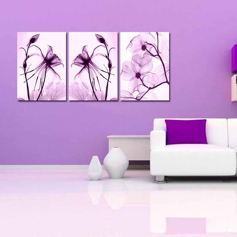 Miico-Hand-Painted-Three-Combination-Decorative-Paintings-Botanic-Purple-Flowers-Wall-Art-For-Home-D-1545499-4