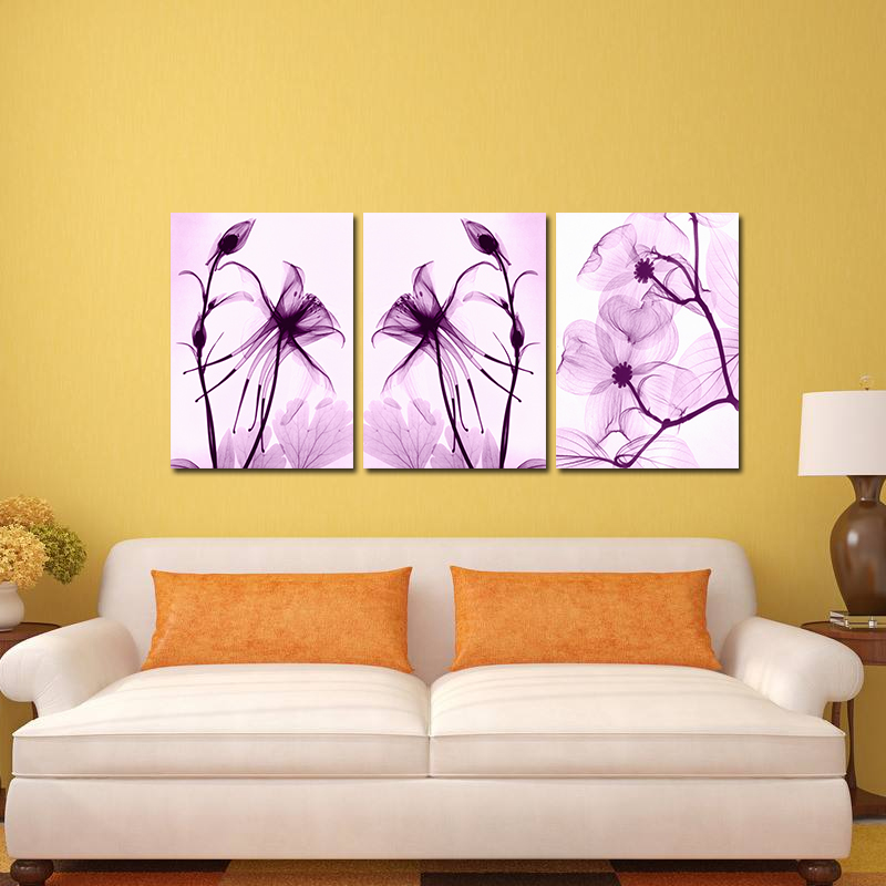 Miico-Hand-Painted-Three-Combination-Decorative-Paintings-Botanic-Purple-Flowers-Wall-Art-For-Home-D-1545499-7