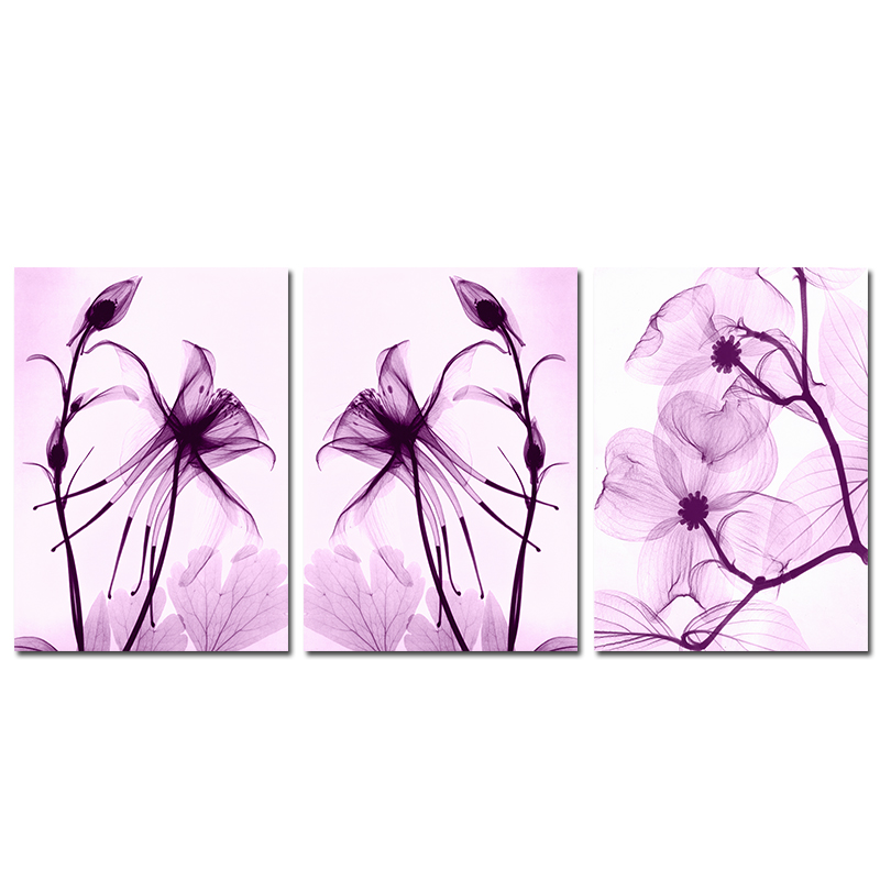 Miico-Hand-Painted-Three-Combination-Decorative-Paintings-Botanic-Purple-Flowers-Wall-Art-For-Home-D-1545499-8