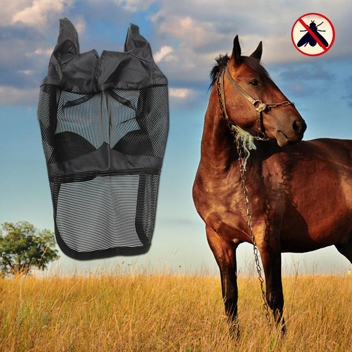 Equestrian-Horse-Anti-flies-Anti-UV-Mask-Hood-Horse-Full-Face-Mesh-Fleece-Padded-Midges-1335161-6