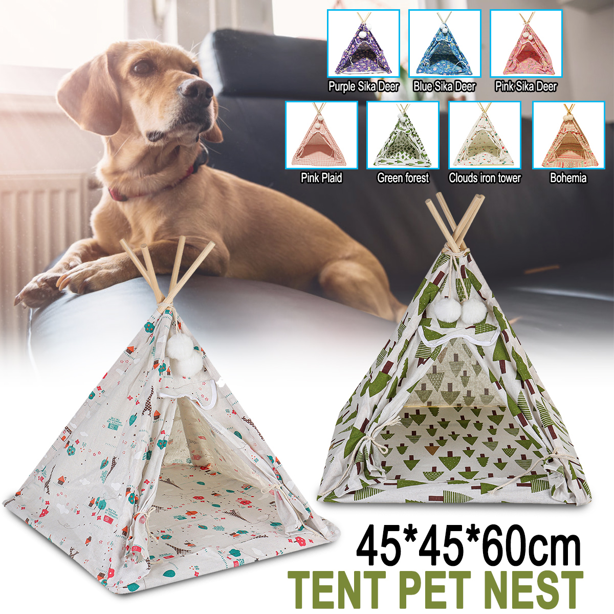 Foldable-Linen-Pet-Bed-Tent-Dog-House-Bed-Washable-Puppy-Cat-Play-Indoor-Teepee-Mat-1691904-2