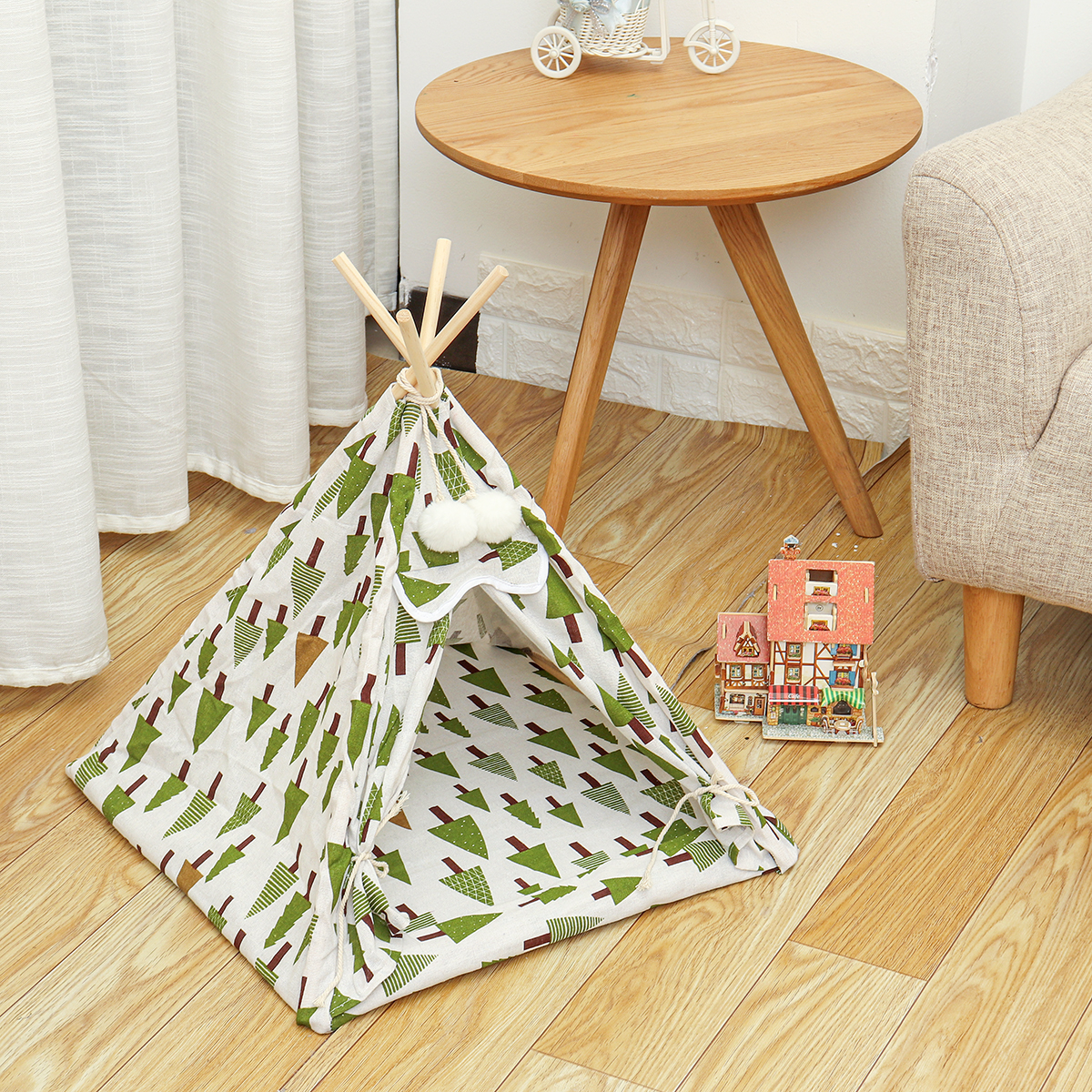 Foldable-Linen-Pet-Bed-Tent-Dog-House-Bed-Washable-Puppy-Cat-Play-Indoor-Teepee-Mat-1691904-5