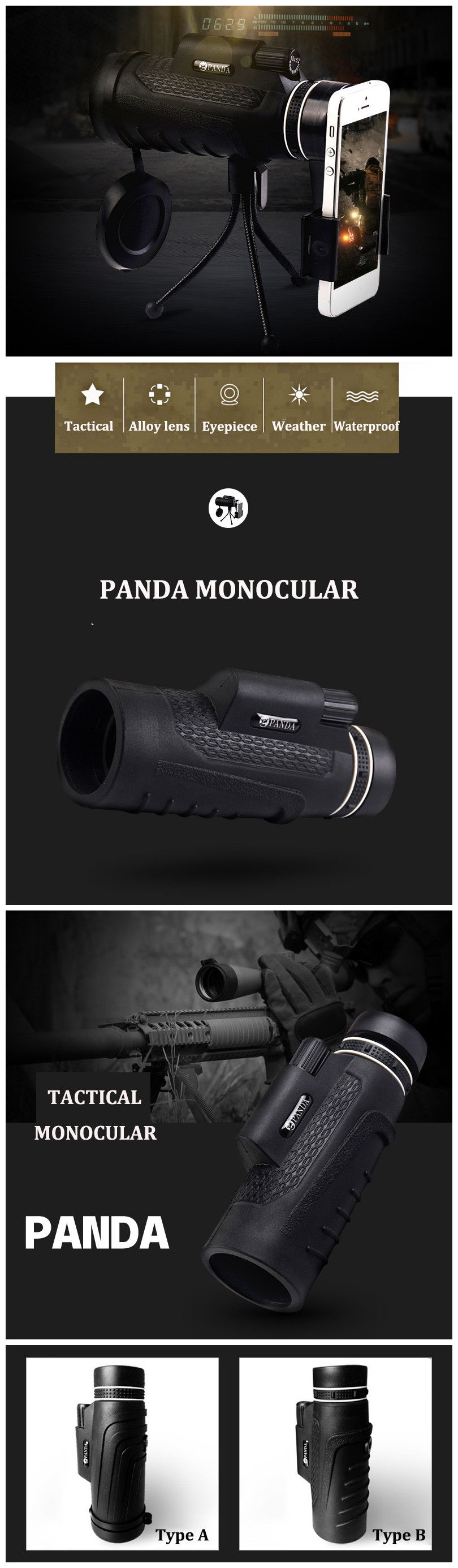 Panda-40X60-Monocular-Hunting-Optic-Len-Telescope-HD-Night-Vision-With-Tripod-Phone-Clip-1642687-1