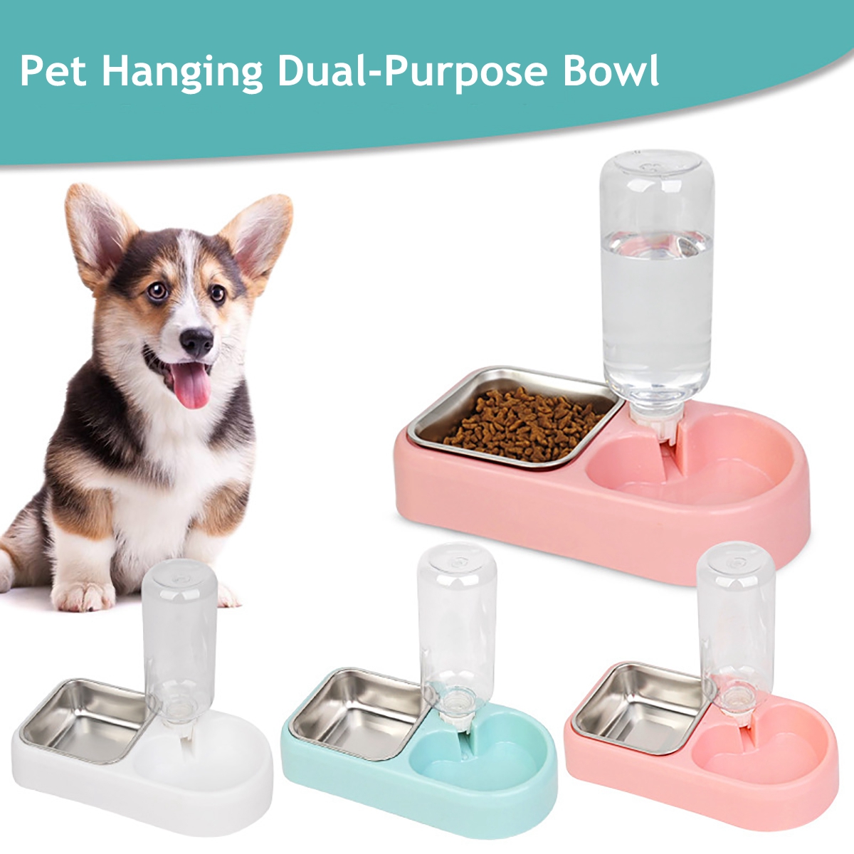 Pet-Food-Bowl-Double-Use-Automatic-Water-Feeder-Dog-Cat-Dispenser-Bottle-Drinking-Fountain-1881232-1