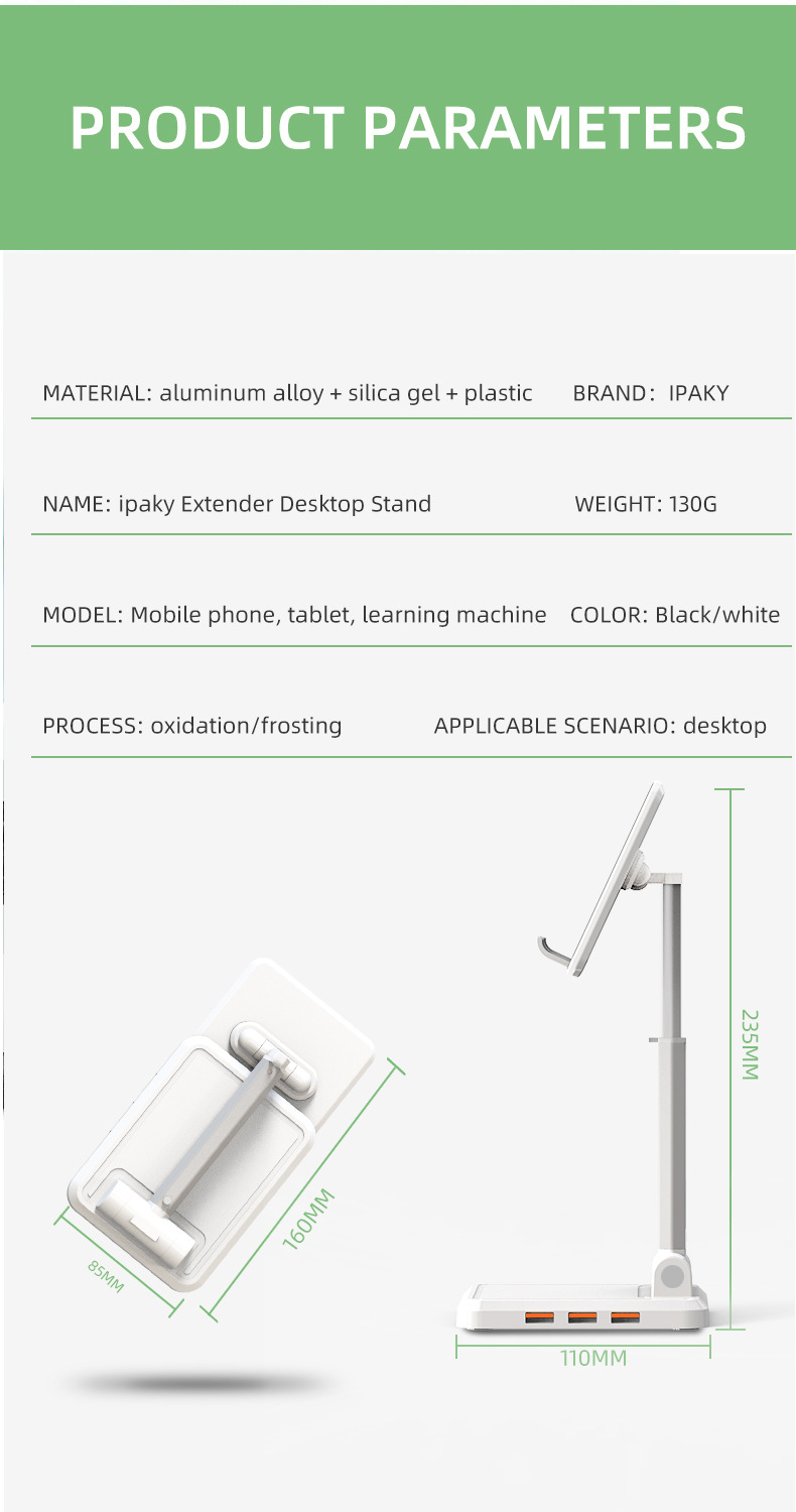 IPAKY-Desktop-3-Port-USB-Charger-Foldable-Height-Adjustable-Phone-Holder-Tablet-Stand-For-40-129-Inc-1719831-15