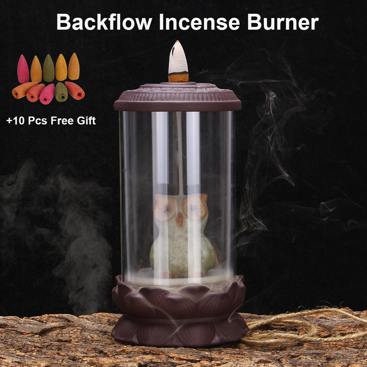 Owl-Ceramic-Backflow-Incense-Burner-Smoke-Cones-Holder-Sticks-Censer-Clay-Decor-1696172-1