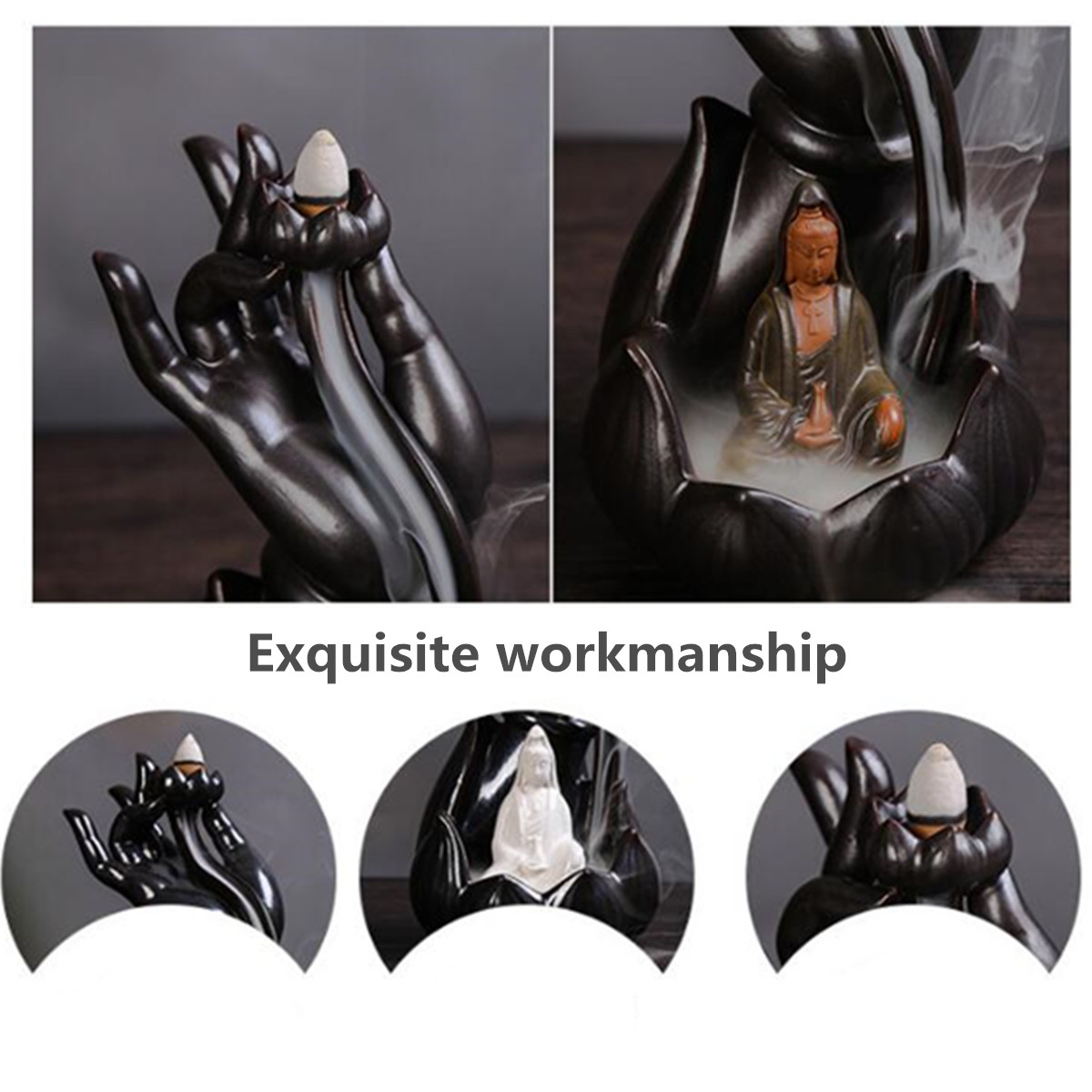 12x22cm-Ceramic-Backflow-Incense-Guanyin-Tathagata-Burner-With-Cones-1436135-1