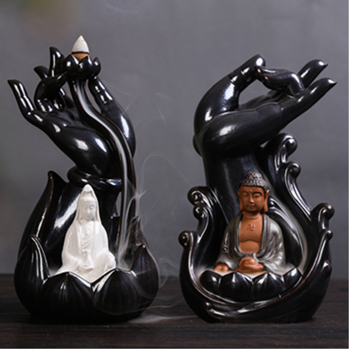 12x22cm-Ceramic-Backflow-Incense-Guanyin-Tathagata-Burner-With-Cones-1436135-3