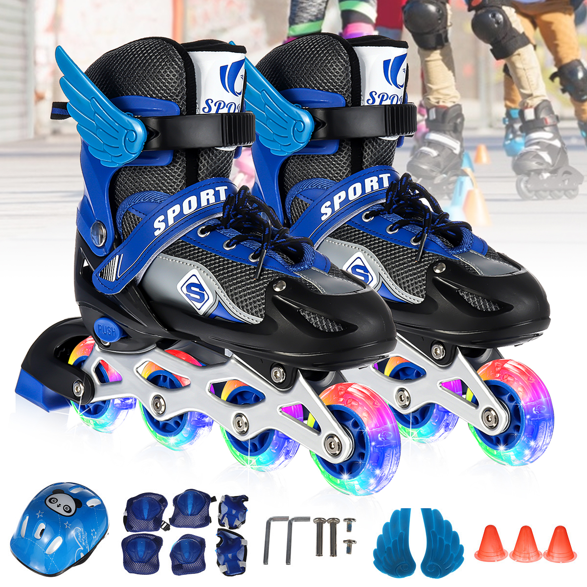 Kids-Inline-Skates-Adjustable-Illuminating-Roller-Skating-Shoes-Sliding-Free-Skating-Sneakers-1859309-1