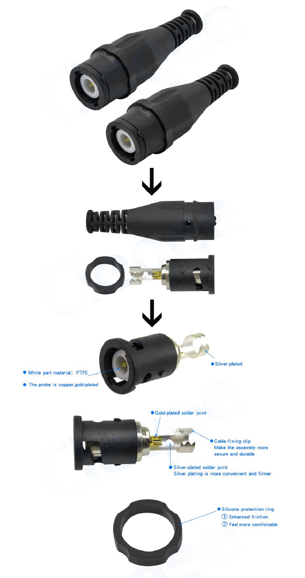 1pcs-Cleqee-P7001-High-Quality-BNC-Male-Plug-Connector-Protective-Shell-Gold-plated-Solder-Joint-1400603-1