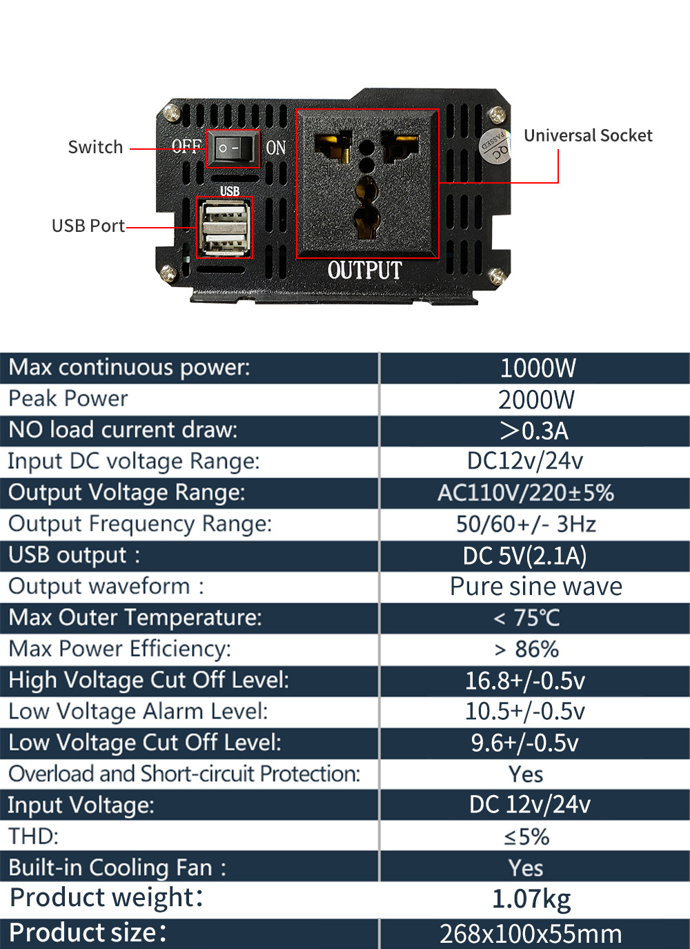 DOXIN-1000W-Pure-Sine-Wave-Inverter-Digital-Display-USB-Car-Inverter-DC-12V24V-To-AC-110V220V-Auto-V-1861610-4