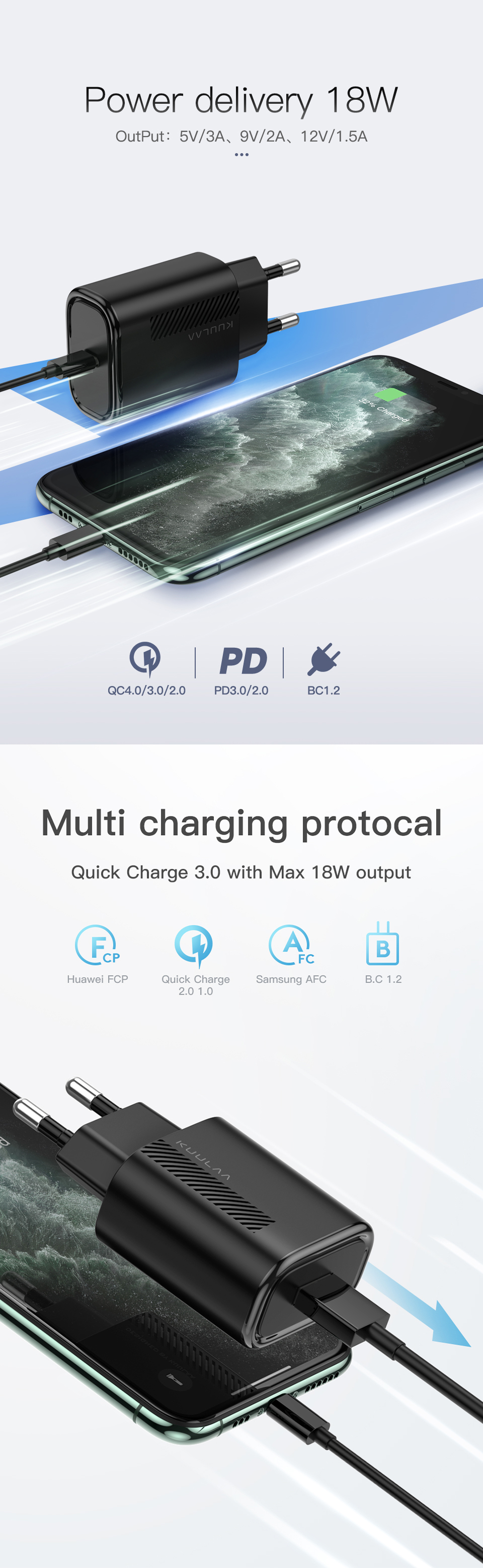 KUULAA-18W-3A-PD30-QC30-Mini-Smart-Universal-Wall-USB-Charger-Travel-Charger-EUUKUS-Plug-for-iPhone--1649155-3