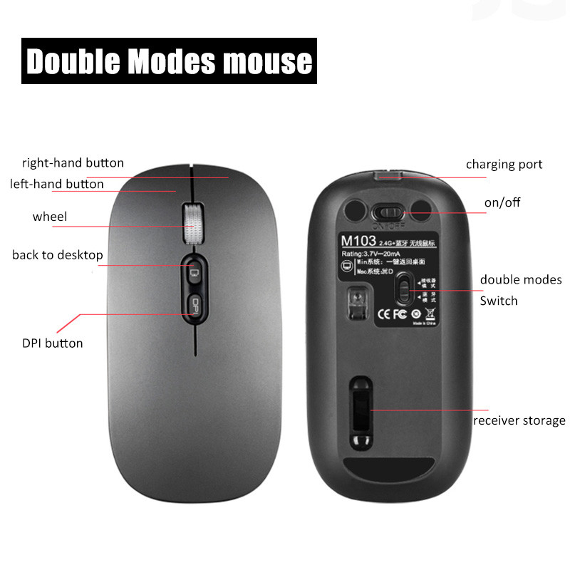 FMOUSE-M103-500mAh-24GHz-Double-Modes-DPI-Adjustable--bluetooth-50-Wireless-USB-Rechargeable-Optical-1679592-9