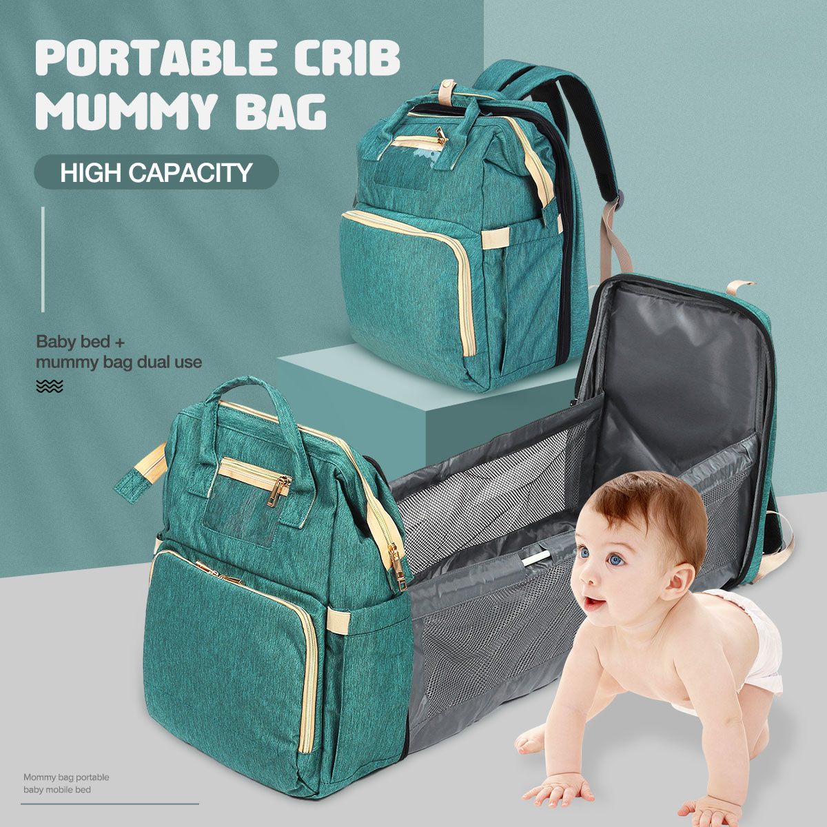3-IN-1-Baby-Diaper-Bag-With-Baby-Bed-Crib-Foldable-Mummy-Backpack-Stroller-Hand-1960753-3