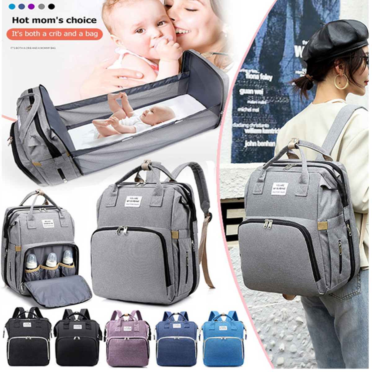 Multifunctional-Waterproof-Mummy-Bag-Portable-Diaper-Bag-Large-capacity-Folding-Bed-Bag-Out-of-bed-B-1916752-1