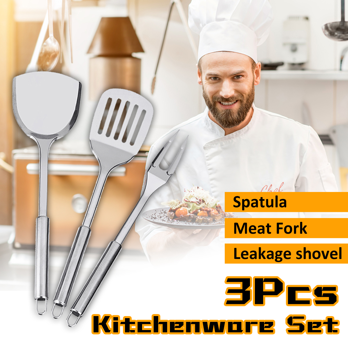 3-Pcs-Kitchen-Tool-Stainless-Steel-Kitchenware-Spatula-Meat-Fork-Leakage-Shovel-1841887-1
