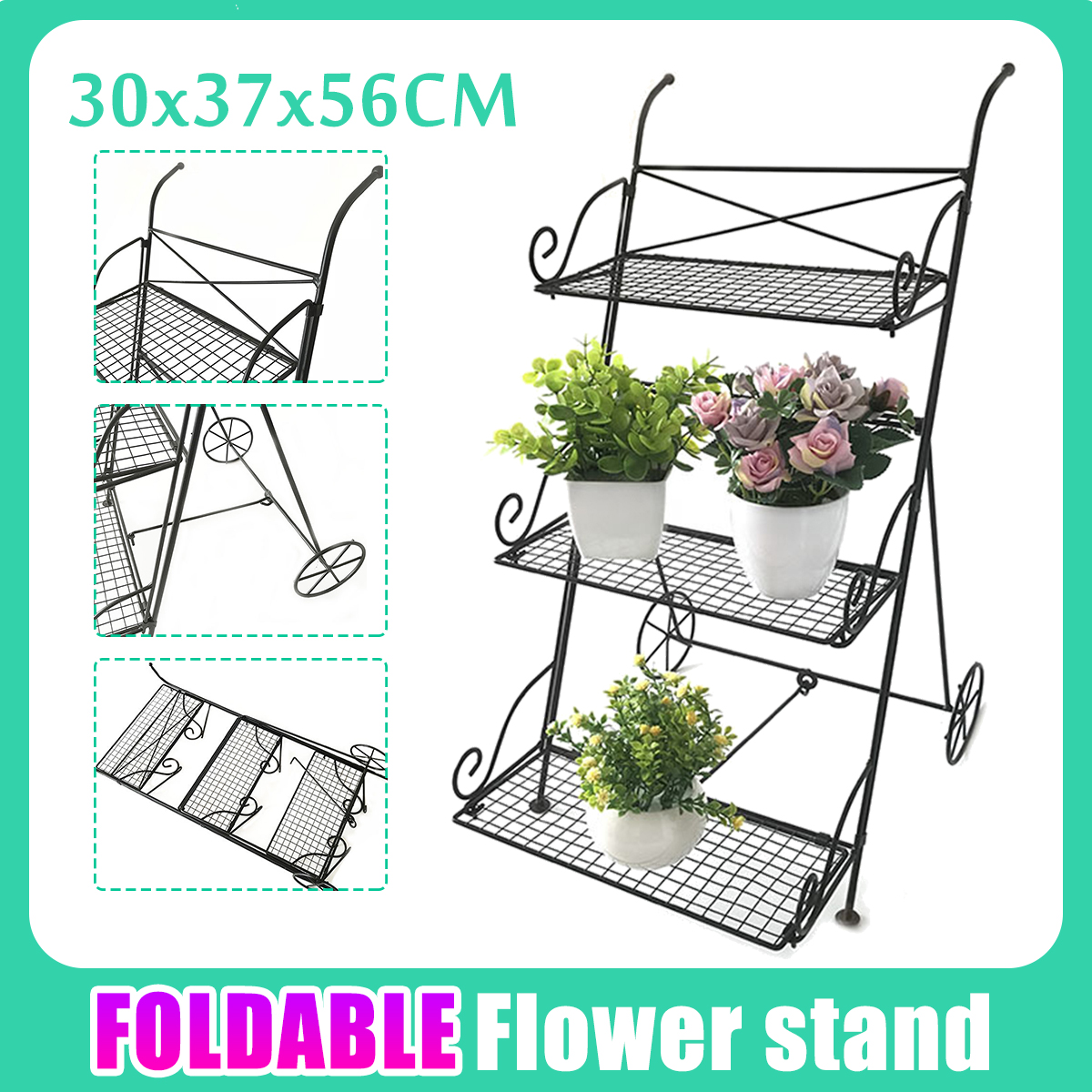 3-Tier-Garden-Cart-Metal-Shelf-Stand-Plant-Flower-Rack-Storage-Indoor-Outdoor-1692062-2
