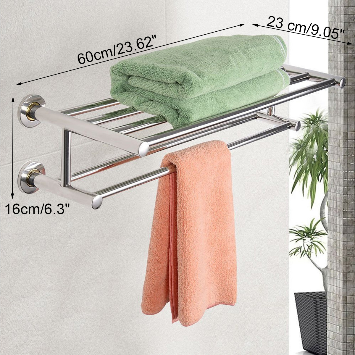 304-Stainless-Steel-Double-Tiers-Towel-Rail-Rack-Shelf-Wall-Mounted-Bathroom-1776590-4