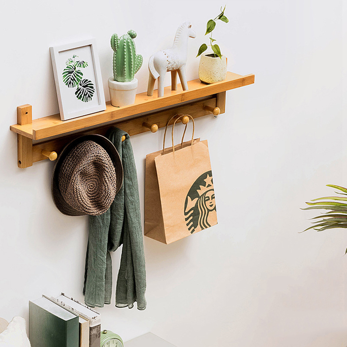 3456-Hook-Rack-Wall-Mount-Hanger-Key-Coat-Hat-Holder-Wooden-Bamboo-Organiser-1640381-5