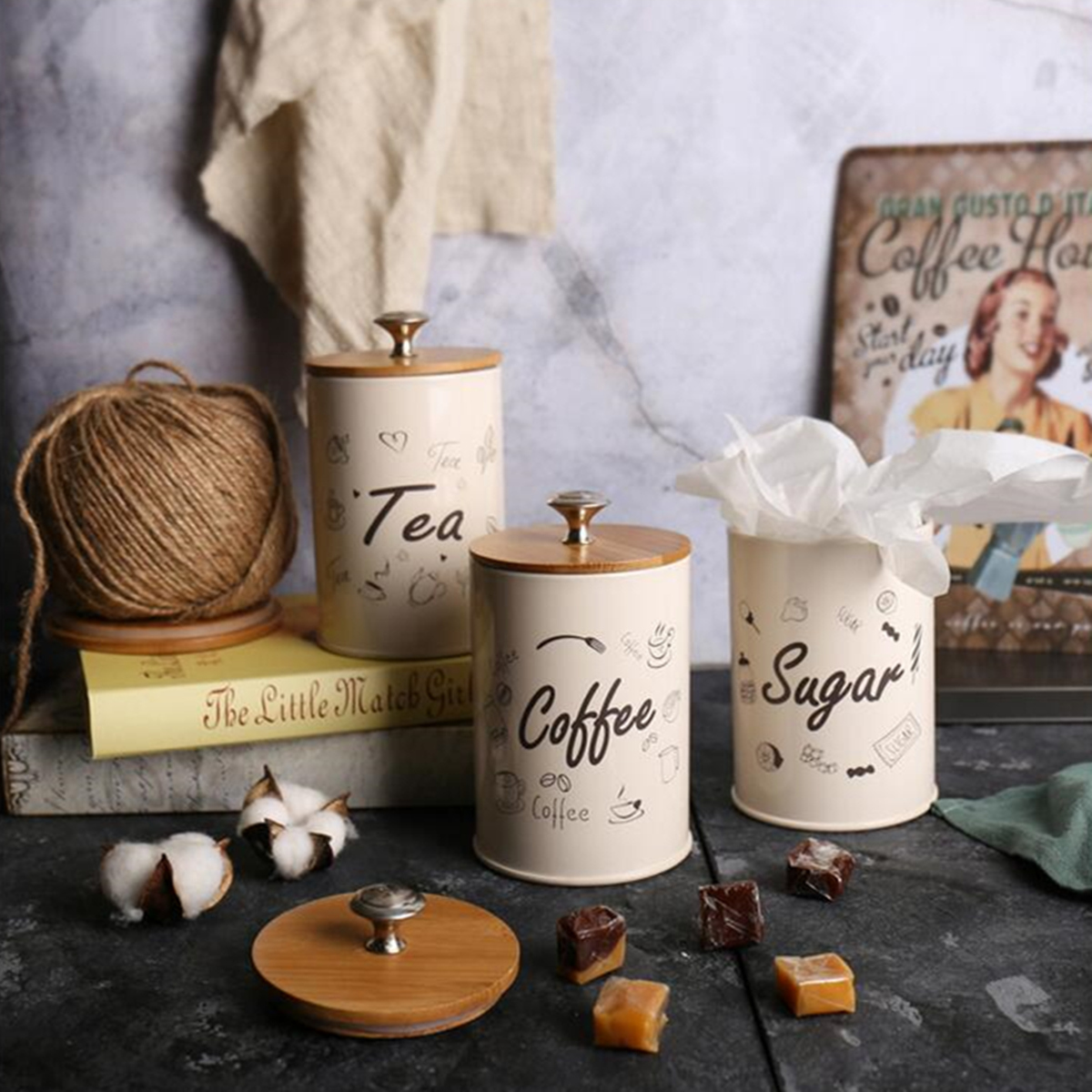 3PCS-Retro-Tea-Coffee-Sugar-Kitchen-Storage-Container-Canisters-Jars-Pots-Tins-1378929-1