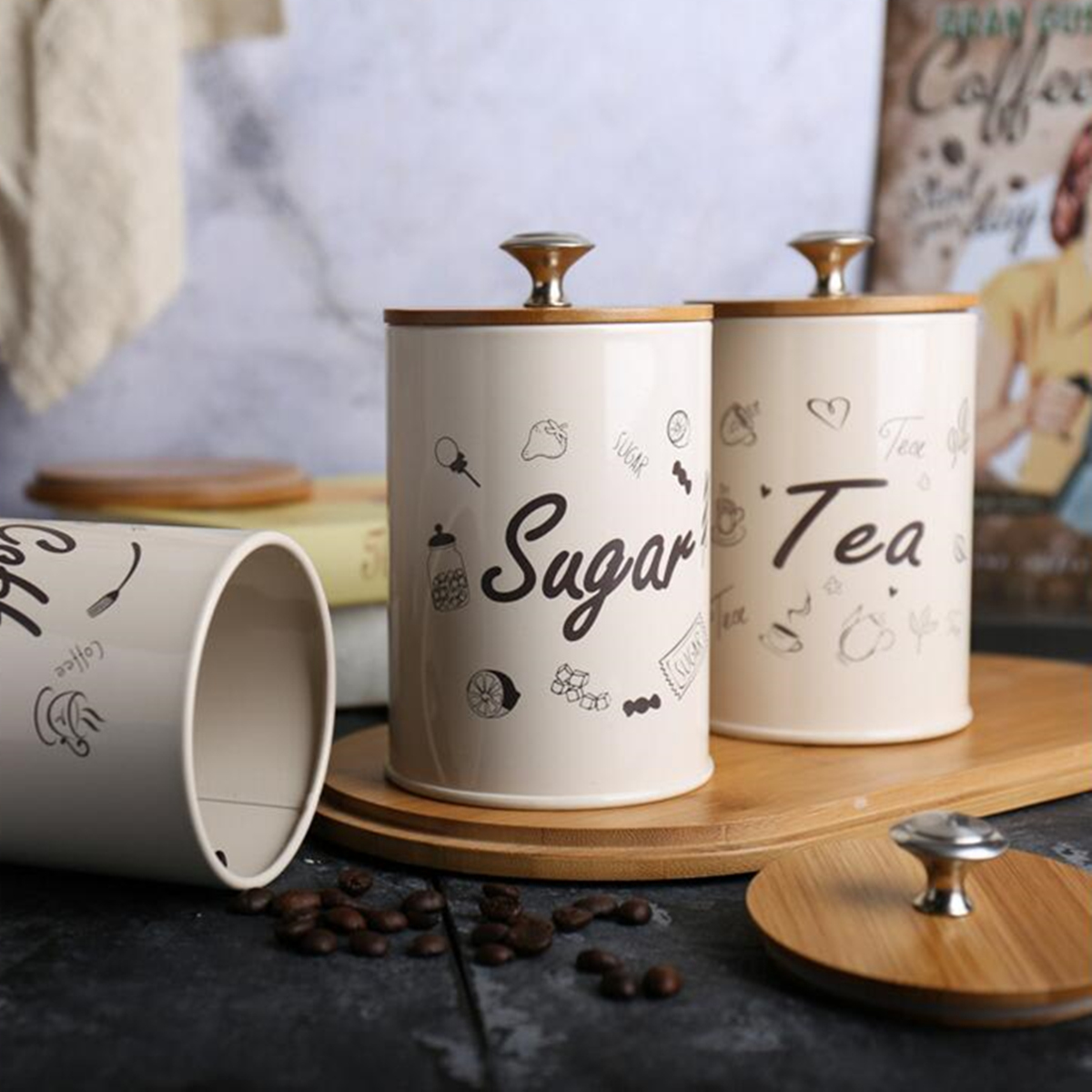 3PCS-Retro-Tea-Coffee-Sugar-Kitchen-Storage-Container-Canisters-Jars-Pots-Tins-1378929-4