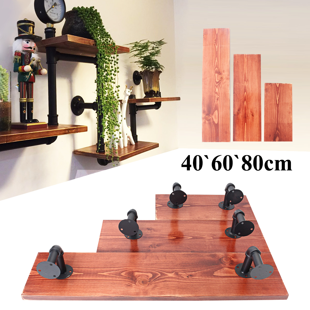 3Pcs-406080cm-Wooden-Board-Shelves-Wall-Mount-Floating-Shelf-Display-Bracket-Waterproof-Decor-1390599-1