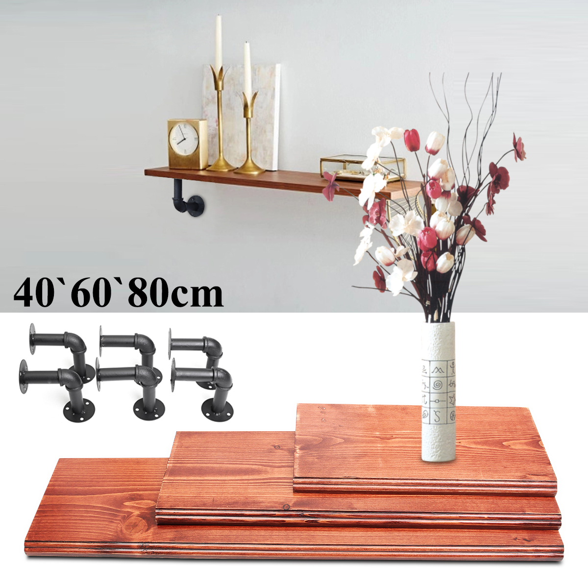 3Pcs-406080cm-Wooden-Board-Shelves-Wall-Mount-Floating-Shelf-Display-Bracket-Waterproof-Decor-1390599-2