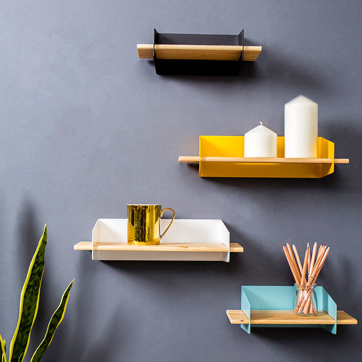 5-Color-20CM-Floating-Wall-Mounted-Shelf-Hanging-Holder-Storage-Iron-Wood-Display-Bookshelf-Bracket-1384376-4