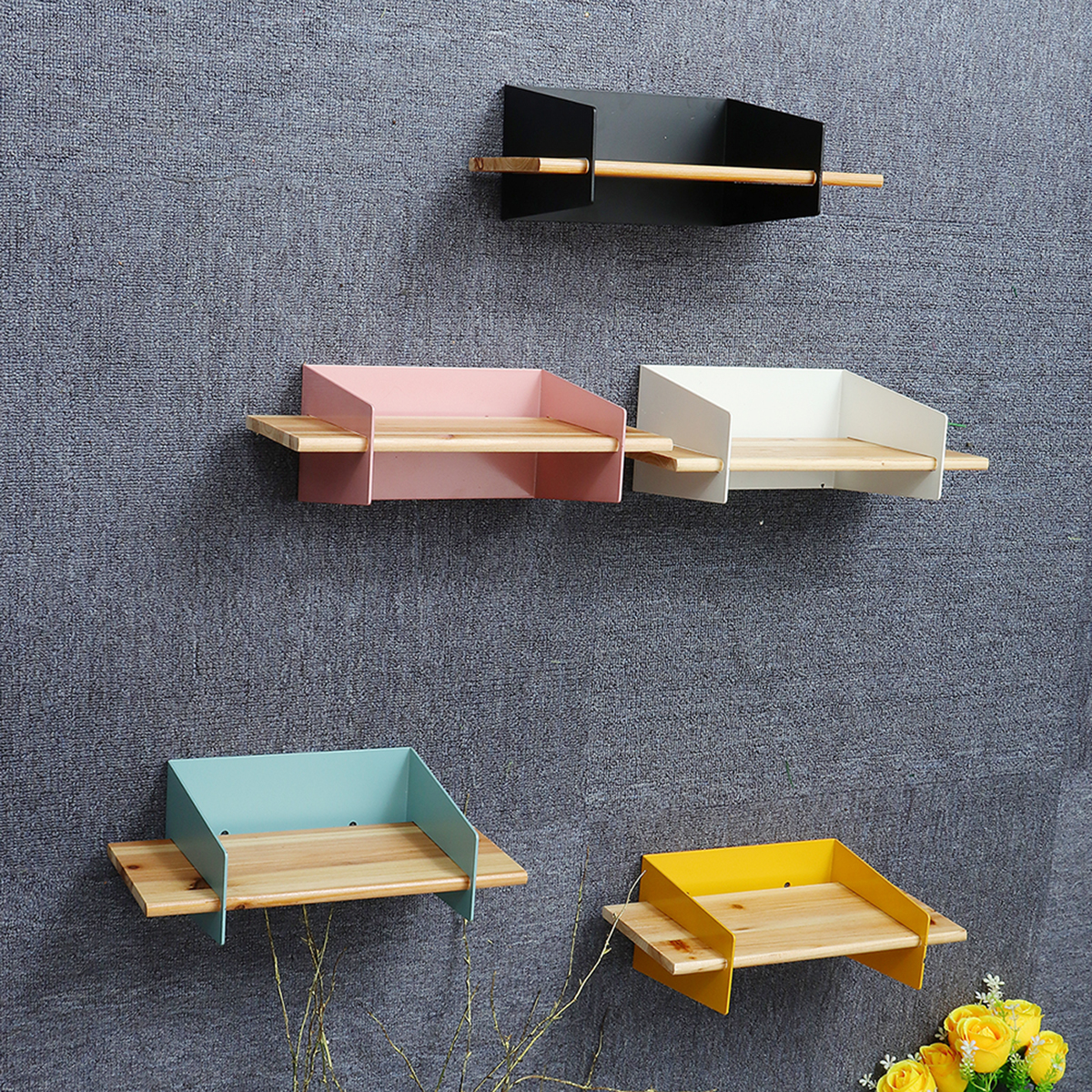 5-Color-20CM-Floating-Wall-Mounted-Shelf-Hanging-Holder-Storage-Iron-Wood-Display-Bookshelf-Bracket-1384376-5