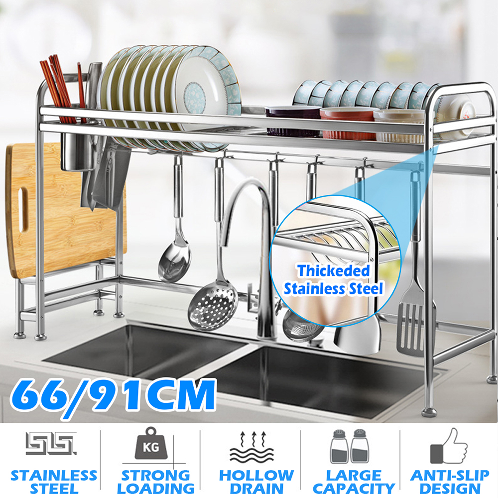 66cm91cm-Stainless-Steel-Over-Sink-Dish-Drying-Rack-Storage-Multifunctional-Arrangement-for-Kitchen--1806324-1
