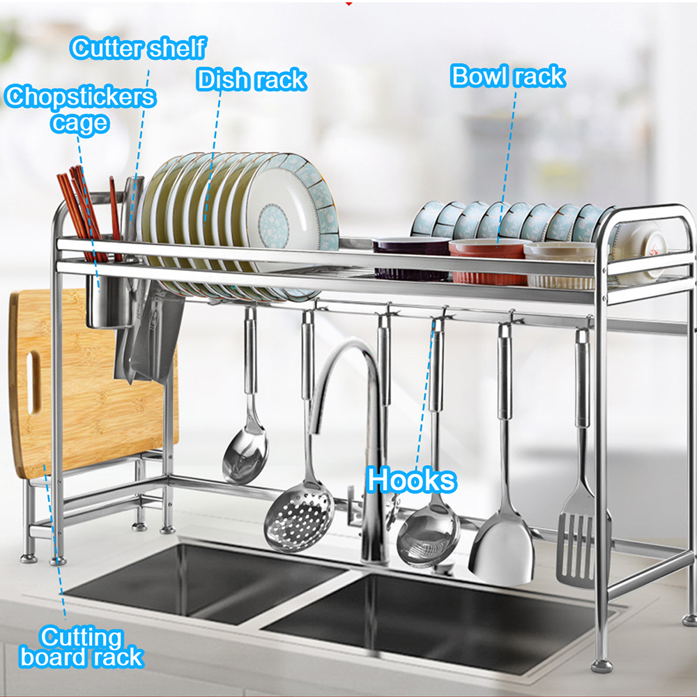 66cm91cm-Stainless-Steel-Over-Sink-Dish-Drying-Rack-Storage-Multifunctional-Arrangement-for-Kitchen--1806324-3