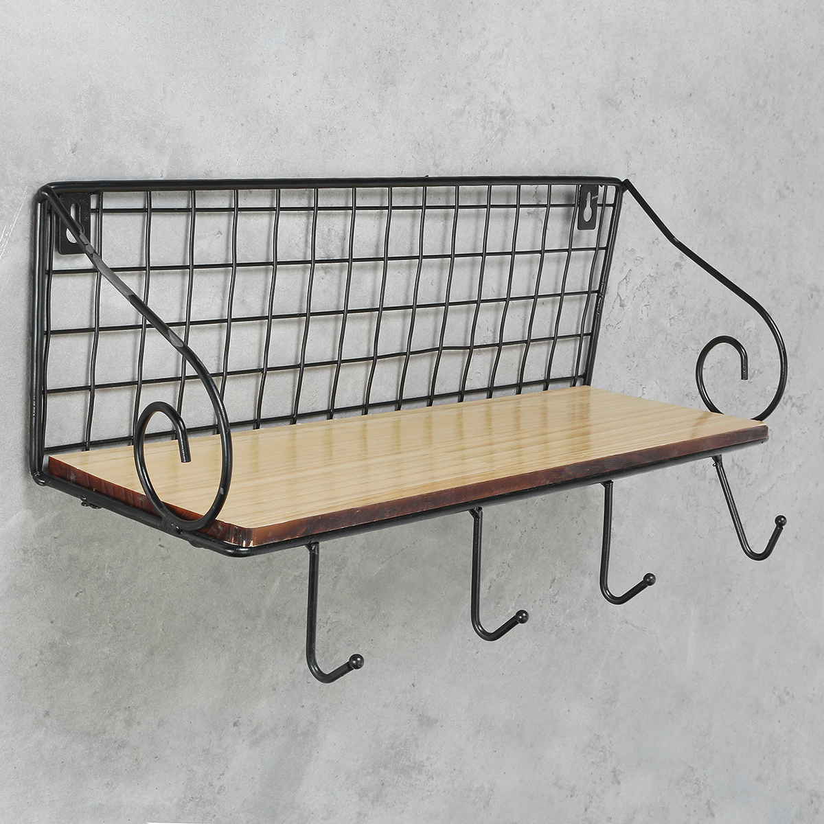 Hanging-Wall-Mounted-Rack-Storage-Organizer-Wood-Home-Display-Storage-Baskets-w-Iron-Hook-1517311-3