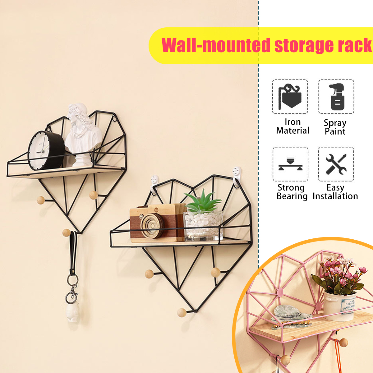 Heart-Shaped-Metal-Wire--Wooden-Rack-Wall-Unit-Hanging-Shelf-1726195-2